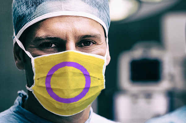 Surgeon with mask that has intersex flag