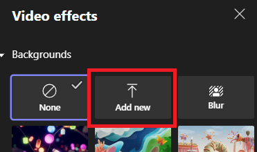 The "Add New" button in the Video Effects panel, between "None" and "Blur".