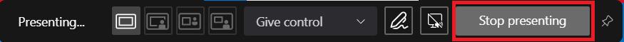 The "Stop Presenting" button, the rightmost option on the sharing toolbar.