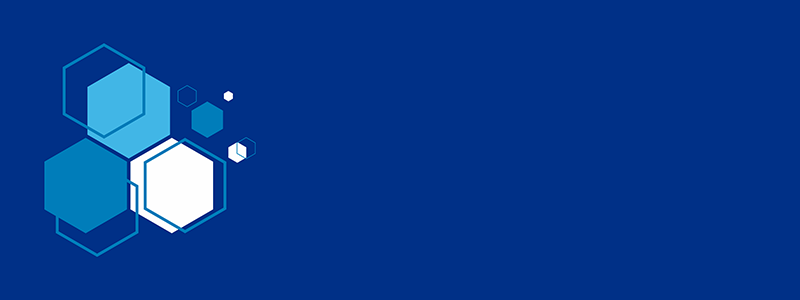 Light blue and white hexagons on a navy blue background
