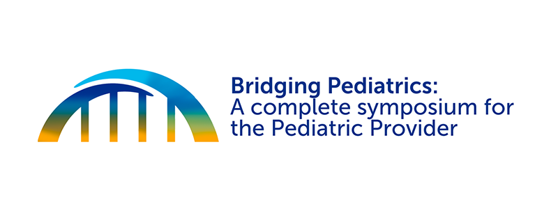 Rainbow bridge with text "Bridging Pediatrics: A complete symposium for the Pediatric Provider